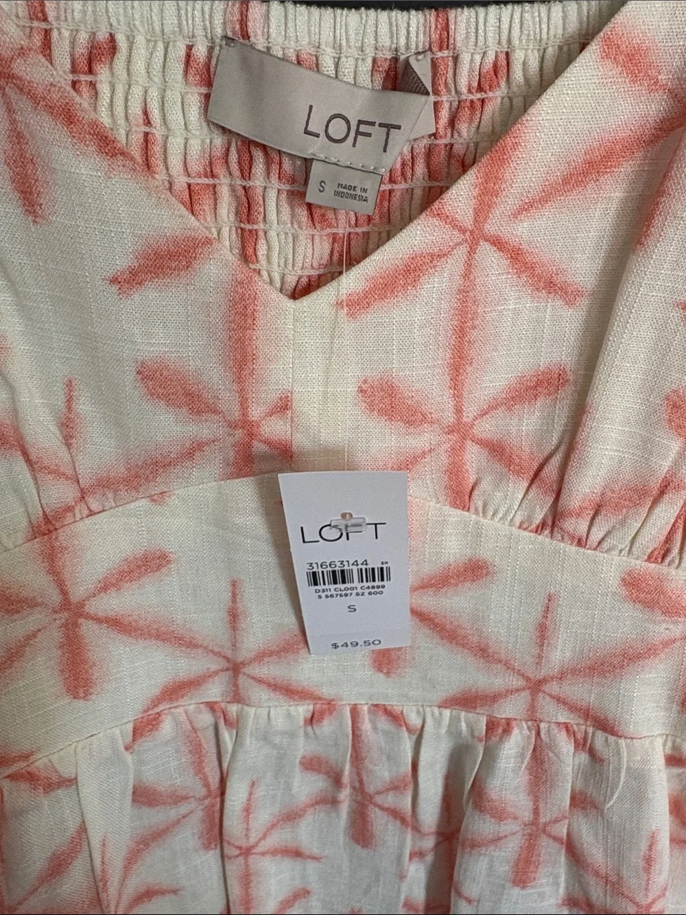 LOFT Cream Camisole with Pink Starburst Print